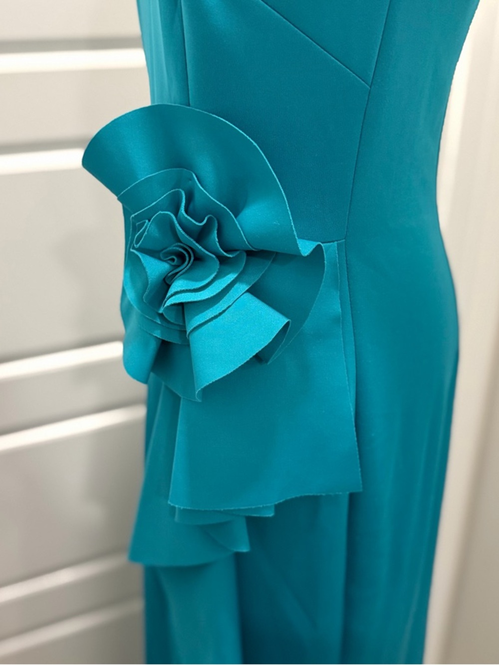 Jessica Howard Teal Sleeveless Maxi Gown with Side Ruffle Flower - Picture 5 of 10